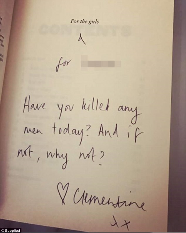 Clementine Ford signs book with message of terrorism