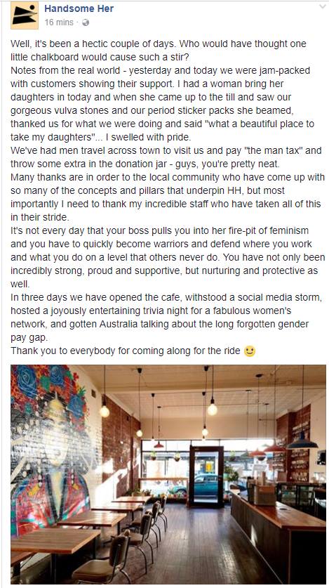 Vegan cafe in Melbourne gives women priority seating and charges men 18% 'man tax'